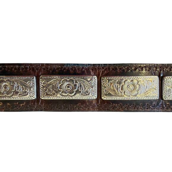 Western Other - Vintage Brown Leather Silver Accent Western Cowboy Belt Men size 36